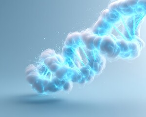 Wall Mural - soft glowing dna fragments drifting near top right on pale sky blue solid background with wide negat