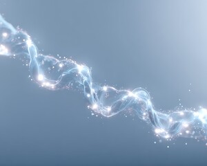 Wall Mural - soft glowing dna fragments drifting near top right on pale sky blue solid background with wide negat