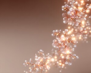 Wall Mural - soft glowing molecular cluster in bottom right corner on warm beige gradient background with wide ne