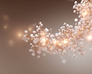 Wall Mural - soft glowing molecular cluster in bottom right corner on warm beige gradient background with wide ne