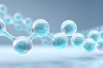 Wall Mural - stylized molecular chains hovering along bottom edge with light cyan gradient background and negativ