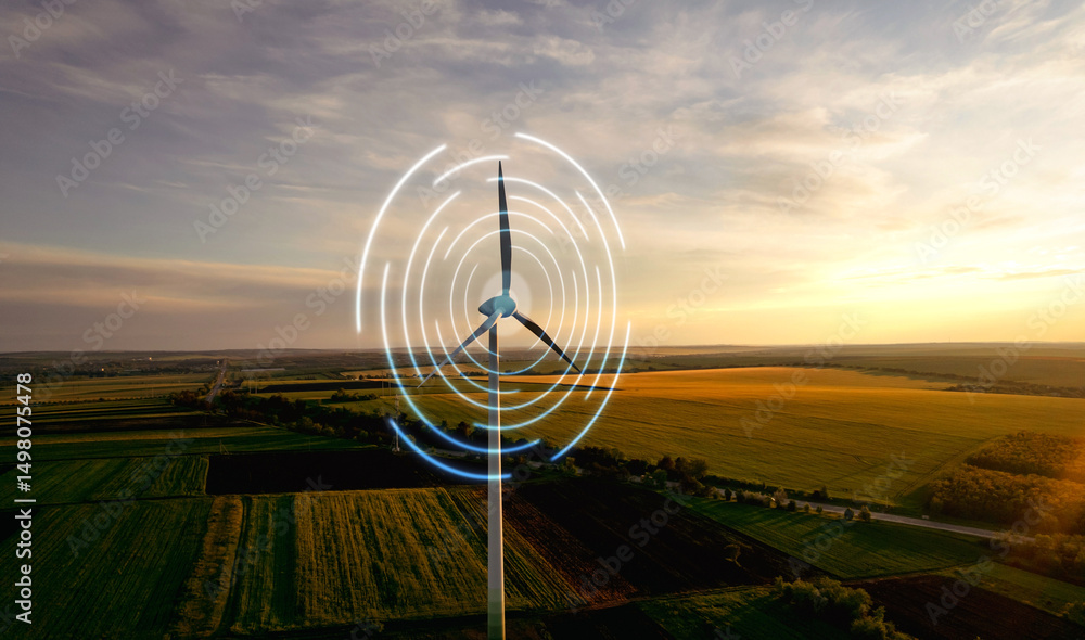 Creating Energy Digital graphic work on green energy power Production.Renewable energy ...