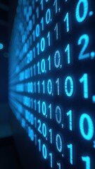 Wall Mural - blue screen with many numbers on it. the numbers are in binary code