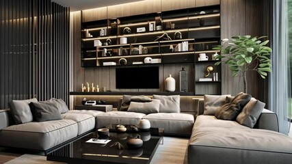 Poster - Modern living room with elegant furniture and natural light in a stylish interior design showcasing open space and minimalist aesthetics