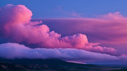 Poster - Stunning pink clouds illuminated by sunset over mountains in a serene sky