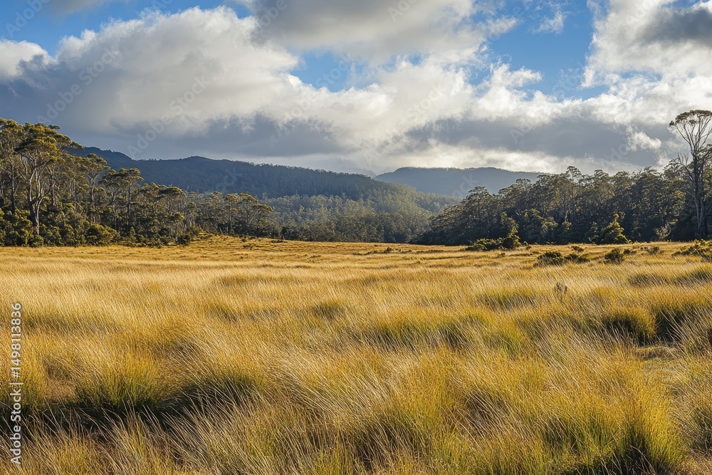 Exploring the vibrant grasslands and bush forests of the central plateau in Tasmania, Grassland and bush forest in central plateau of Tasmania highland area