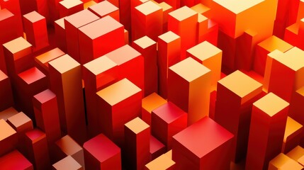 Wall Mural - abstract red and orange 3d cubes forming geometric landscape