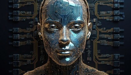 human face in abstract binary code