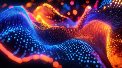 Wall Mural - vibrant abstract waves of light with colorful dots and patterns
