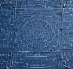 Wall Mural - intricate blue engineering blueprint, geometric shapes and lines create complex pattern, clean, patt