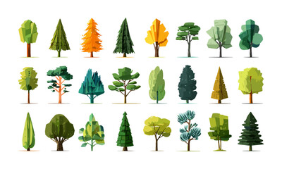 vector illustration flat tree icons set, modern style graphics, nature symbols, seasonal forest elem