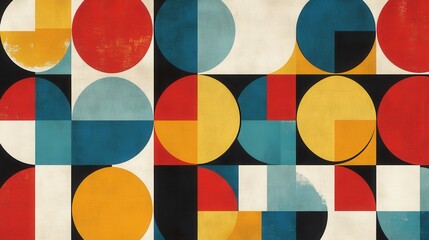 Wall Mural - abstract geometric composition with blue yellow red circles and shapes