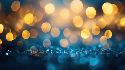 Wall Mural - Beautiful Bokeh Background with Golden and Blue Elements