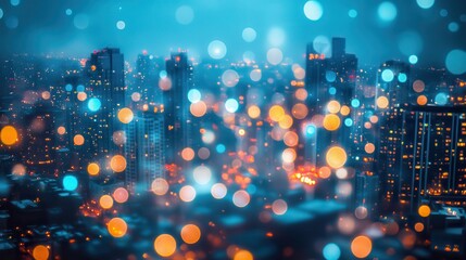 Wall Mural - Cityscape at Night with Colorful Bokeh Lights and Urban Vibes