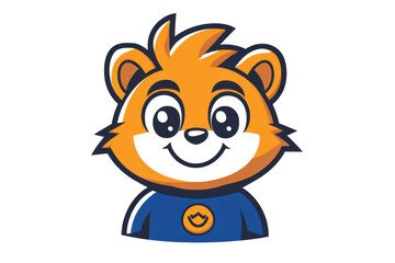 Poster - Cartoon bear character with orange and white features wearing a blue shirt and smiling cheerfully in a playful style