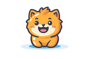 Poster - Cartoon bear character with orange and white features wearing a blue shirt and smiling cheerfully in a playful style