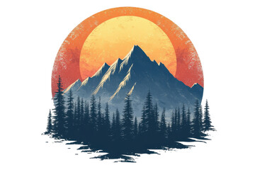 Poster - Majestic mountain range silhouette against a vibrant sunset backdrop featuring deep orange and golden hues