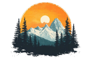 Poster - Majestic mountain range silhouette against a vibrant sunset backdrop featuring deep orange and golden hues