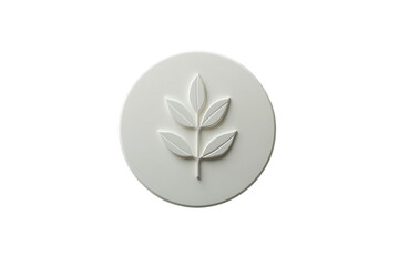Aufkleber - Minimalistic white circular design featuring a raised leaf emblem suitable for eco-friendly branding or organic product packaging