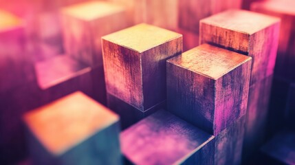 Wall Mural - abstract colorful blocks arrangement with blurred background