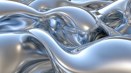 Wall Mural - abstract silver fluid waves in a glossy, metallic texture
