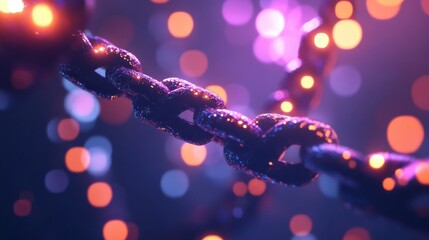 Canvas Print - glowing chain links with bokeh lights in abstract background