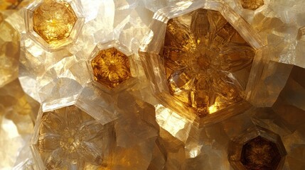 Wall Mural - intricate golden crystal patterns in a macro close-up view