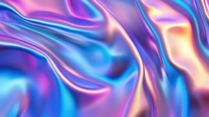 Wall Mural - Shimmering Metallic Fabric Texture with Colorful Iridescent Waves