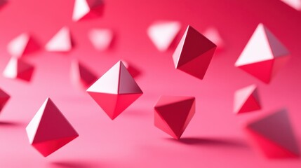 Wall Mural - vibrant 3d red pyramids floating on a soft pink background