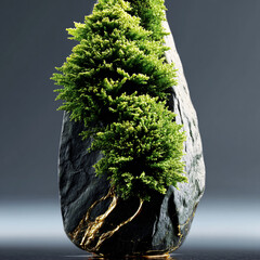 rock stone tree nature green plant ornament art decor landscape bonsai miniature design leaf texture