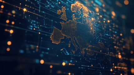 Data transfer and cyber technology, Communication technology Concept. European Global network and connectivity, European Map, Abstract Background.