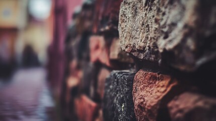Wall Mural - textured stone wall in soft focus with warm tones and lighting effects