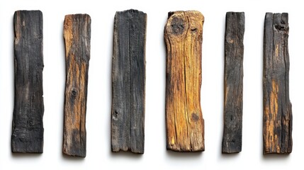 Wall Mural - weathered wooden planks in various textures and colors on white background