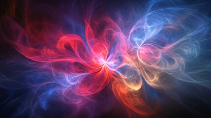 Dramatic cloud of smoke and fog with vivid red, blue, and purple hues in an abstract, intense background