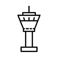 A simple graphic of an air traffic control tower with a black outline on a white background view from front