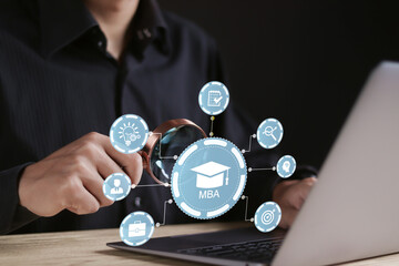 mba, master of business administration program concept. businessman using laptop choose mba program,