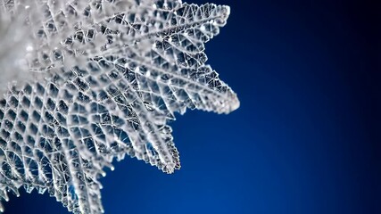 Detailed abstract white organic latticework structure against solid blue background, showing intricate textures and pattern with geometric design