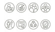 © Olha - Line style icons of remote Web3 work (circular): learning on the job icon, skills upgrade ring, Web3 course access token, mentorship ring badge, collaborative learning bubble, training milestone dial