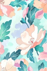 Wall Mural - pastel floral watercolor delight: a serene bloom