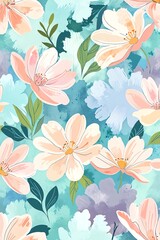Wall Mural - watercolor floral pattern: a delightful springtime bloom