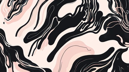 Wall Mural - abstract swirls: black and pink marble texture