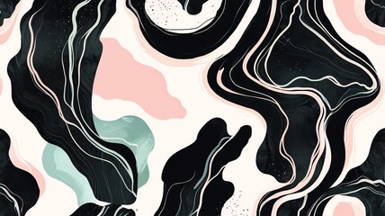 Wall Mural - abstract swirls: a study in black, pink, and teal