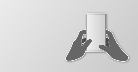 hand and white screen smartphone background