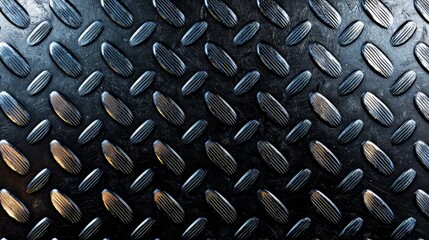 Fototapete - Black and silver metal surface with a pattern of squares. The squares are of different sizes and are arranged in a way that creates a sense of depth and texture. Scene is one of strength