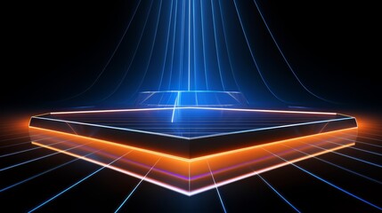 Fototapete - Square with a blue background and orange lines on it. The blue background is part of a larger blue and orange design