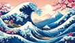 © Rindi - Great wave in ocean as Japanese style illustration wallpaper