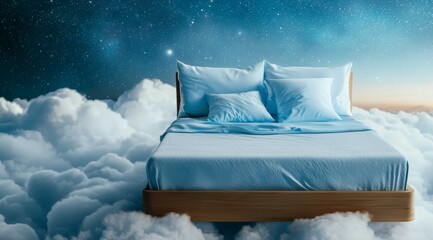 Wall Mural - bed is floating in the clouds with pillows and blankets
