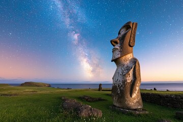 Wall Mural - a statue of a man stands in a field with a beautiful blue sky