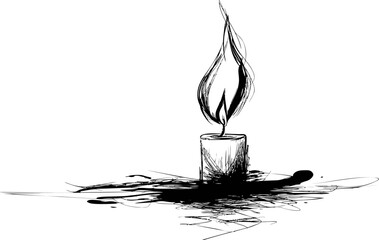 Poster - Illustration of a burning candle with dripping wax on a white background, abstract art. Vector illustration