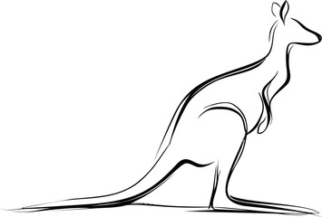 Aufkleber - Minimalist kangaroo line drawing in profile on white background. Vector illustration